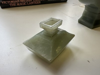 Lot 21 - A CHINESE ARCHAISTIC JADE VASE AND COVER, FANG HU, LATE QING DYNASTY