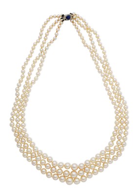 Lot 471 - CULTURED PEARL, SAPPHIRE AND DIAMOND NECKLACE, 1920s AND LATER