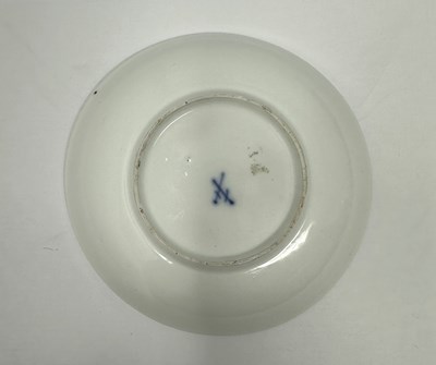 Lot 2 - A MEISSEN PORCELAIN TWO-HANDLED CUP AND SAUCER, THE CUP PROBABLY MID 18TH CENTURY AND THE SAUCER 19TH CENTURY