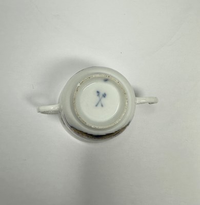 Lot 2 - A MEISSEN PORCELAIN TWO-HANDLED CUP AND SAUCER, THE CUP PROBABLY MID 18TH CENTURY AND THE SAUCER 19TH CENTURY