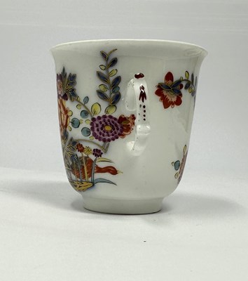 Lot 2 - A MEISSEN PORCELAIN TWO-HANDLED CUP AND SAUCER, THE CUP PROBABLY MID 18TH CENTURY AND THE SAUCER 19TH CENTURY