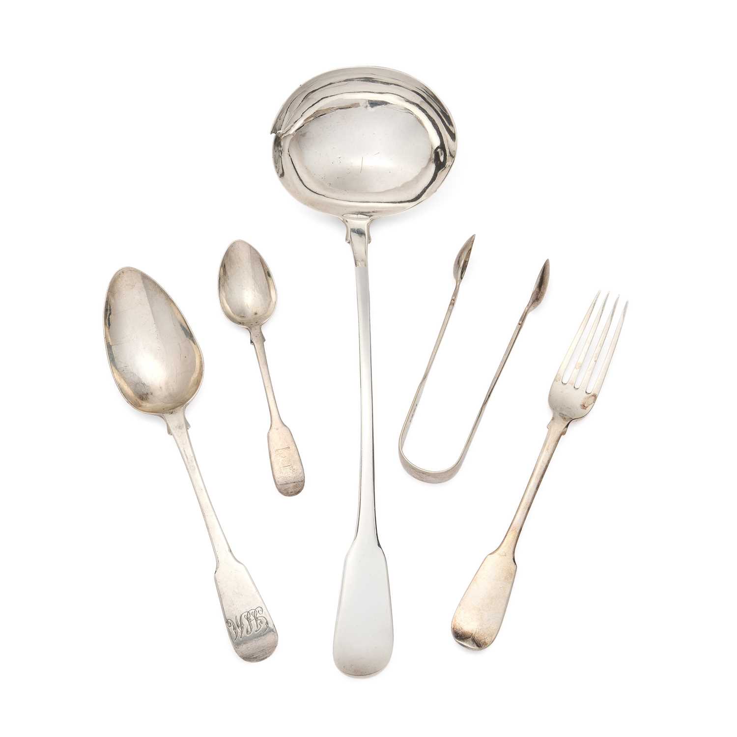 Lot 86 - ASSORTED FIDDLE PATTERN TABLE SILVER, VARIOUS MAKERS, LONDON, 1809-1864