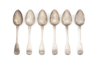 Lot 88 - A SET OF SIX GEORGE IV SILVER TABLESPOONS, HENRY DAY, LONDON, 1821