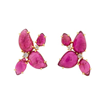 Lot 479 - PAIR OF TOURMALINE AND DIAMOND EARRINGS