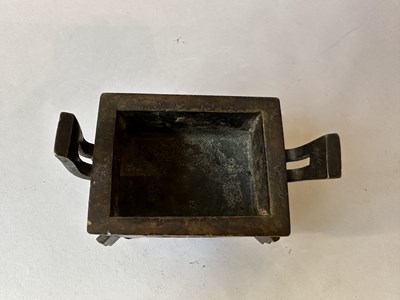 Lot 58 - A CHINESE ARCHAISTIC BRONZE CENSER, FANG DING