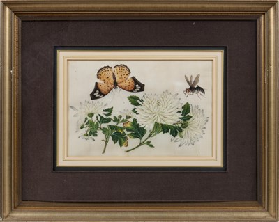 Lot 81 - CHINESE SCHOOL, TWELVE EXPORT PAINTINGS OF BUTTERFLIES AND FLOWERS