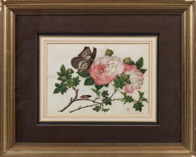 Lot 81 - CHINESE SCHOOL, TWELVE EXPORT PAINTINGS OF BUTTERFLIES AND FLOWERS