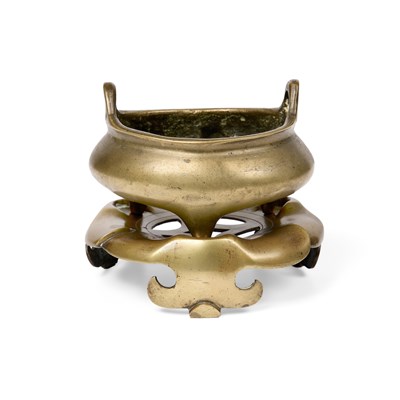Lot 65 - A CHINESE BRONZE CENSER AND STAND, QING DYNASTY