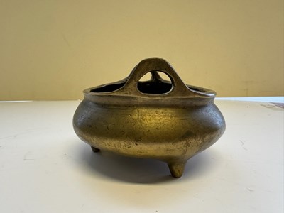Lot 65 - A CHINESE BRONZE CENSER AND STAND, QING DYNASTY