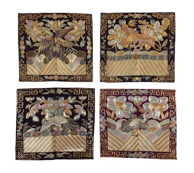 Lot 38 - FOUR CHINESE SILK RANK BADGES MADE FOR AN OFFICIAL OF THE SIXTH RANK, QING DYNASTY