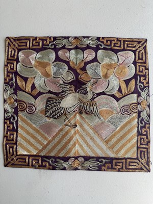 Lot 38 - FOUR CHINESE SILK RANK BADGES MADE FOR AN OFFICIAL OF THE SIXTH RANK, QING DYNASTY