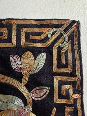 Lot 38 - FOUR CHINESE SILK RANK BADGES MADE FOR AN OFFICIAL OF THE SIXTH RANK, QING DYNASTY
