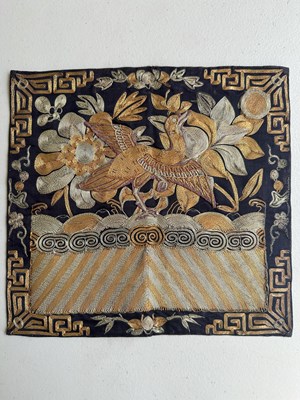 Lot 38 - FOUR CHINESE SILK RANK BADGES MADE FOR AN OFFICIAL OF THE SIXTH RANK, QING DYNASTY
