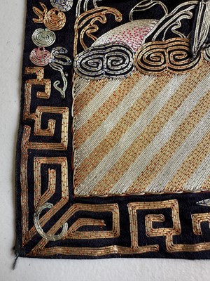 Lot 38 - FOUR CHINESE SILK RANK BADGES MADE FOR AN OFFICIAL OF THE SIXTH RANK, QING DYNASTY