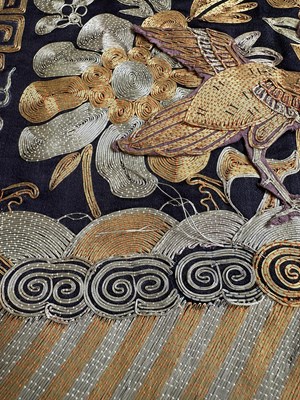 Lot 38 - FOUR CHINESE SILK RANK BADGES MADE FOR AN OFFICIAL OF THE SIXTH RANK, QING DYNASTY