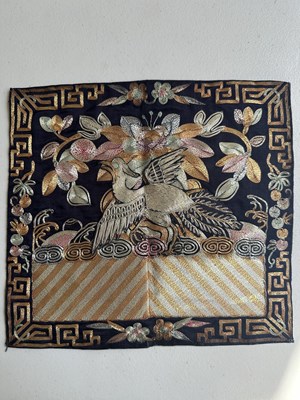 Lot 38 - FOUR CHINESE SILK RANK BADGES MADE FOR AN OFFICIAL OF THE SIXTH RANK, QING DYNASTY