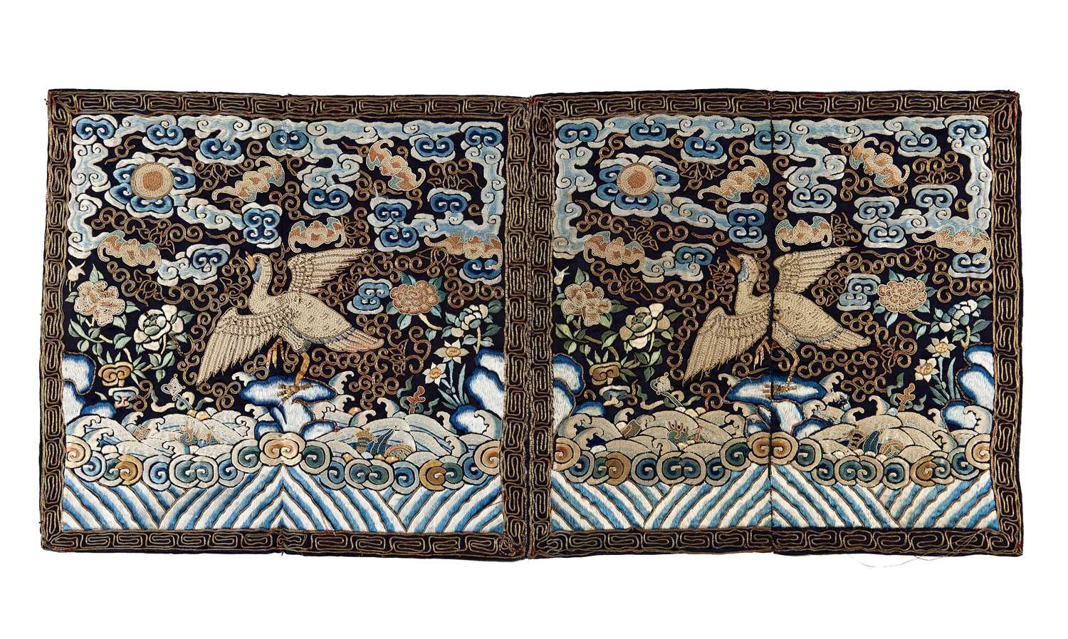 Lot 40 - A PAIR OF CHINESE RANK BADGES MADE FOR AN OFFICIAL OF THE SIXTH RANK, EARLY 19TH CENTURY