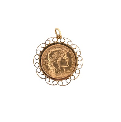 Lot 358 - FRENCH 20 FRANC GOLD COIN PENDANT, 1913