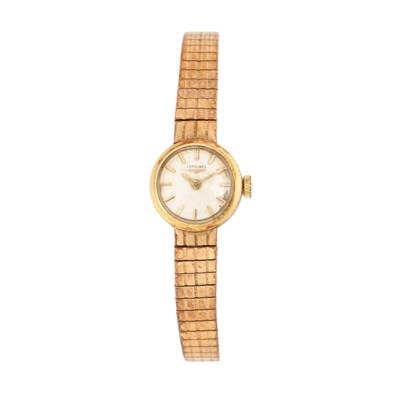 Lot 333 - LONGINES: LADY'S GOLD BRACELET WATCH, CIRCA 1969