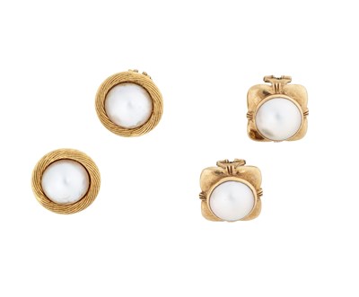 Lot 441 - TWO PAIRS OF GOLD AND MABE PEARL EAR CLIPS