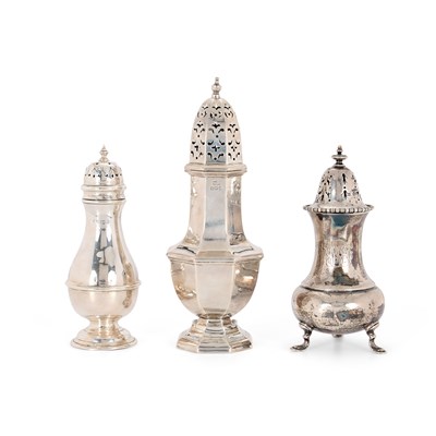 Lot 105 - THREE GEORGE V SILVER CASTERS