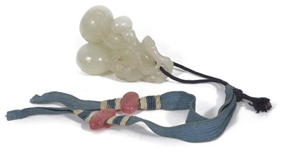 Lot 81 - A CHINESE WHITE JADE DOUBLE GOURD PENDANT