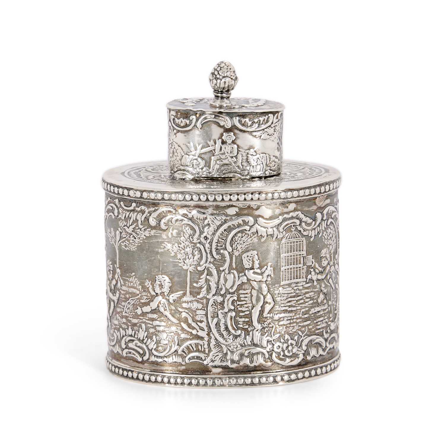 Lot 70 - A GERMAN SILVER TEA CADDY, PROBABLY FRIEDRICH REUSSWIG, HANAU, CIRCA 1900