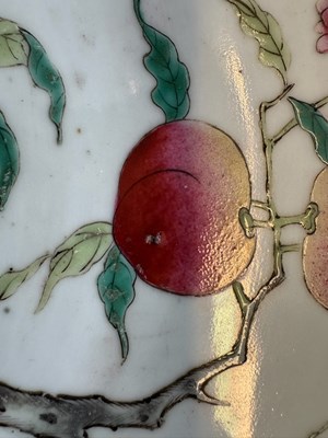 Lot 74 - A LARGE PAIR OF CHINESE FAMILLE-ROSE 'PEACH' DISHES, LATE QING DYNASTY