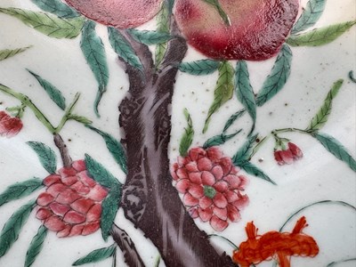 Lot 74 - A LARGE PAIR OF CHINESE FAMILLE-ROSE 'PEACH' DISHES, LATE QING DYNASTY