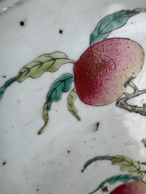 Lot 74 - A LARGE PAIR OF CHINESE FAMILLE-ROSE 'PEACH' DISHES, LATE QING DYNASTY