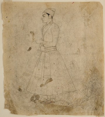 Lot 22 - A DRAWING OF A MALE COURTIER, NORTH INDIA, 19TH CENTURY
