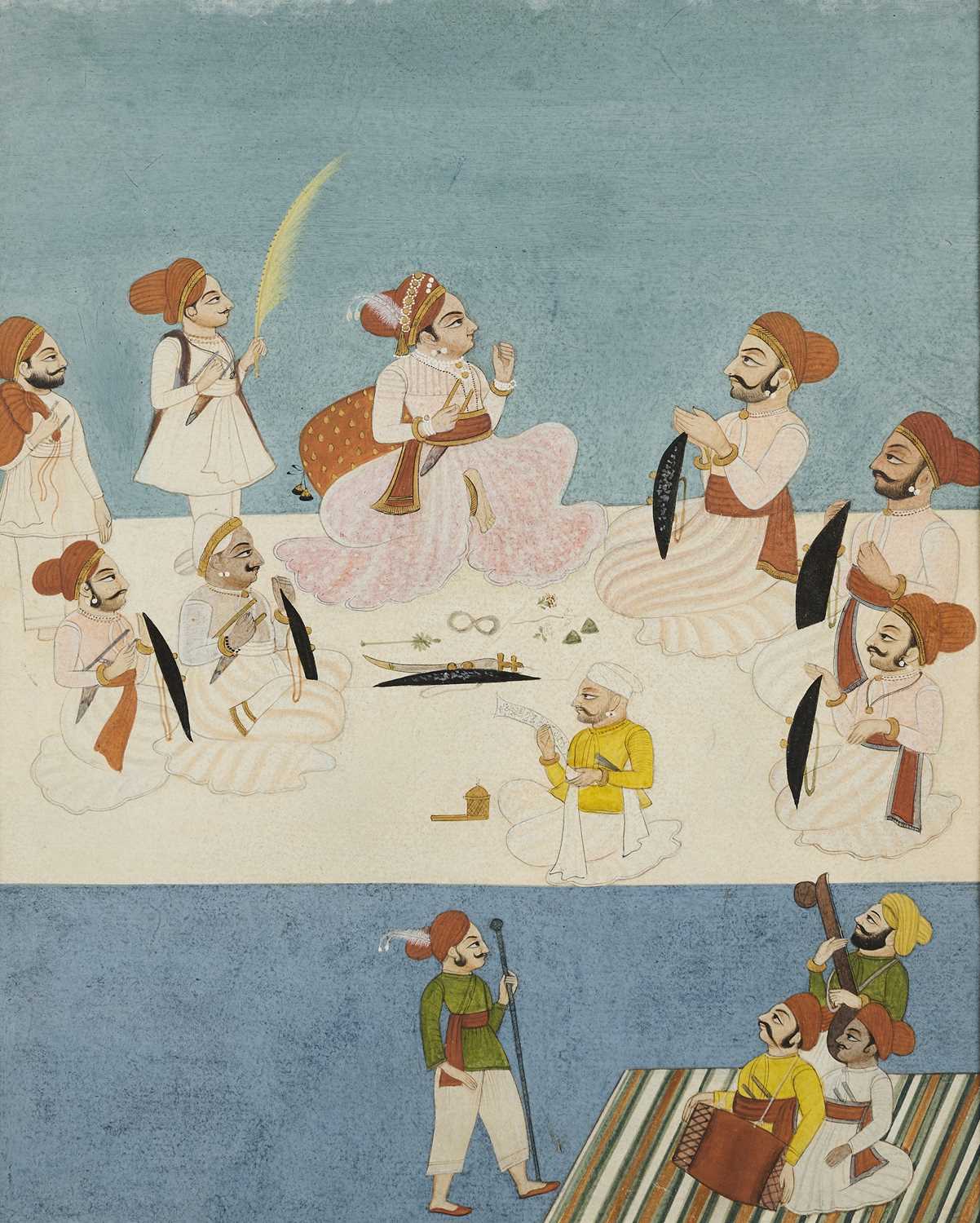 Lot 28 - A RULER AND HIS COURTIERS, MEWAR, RAJASTHAN, 18TH CENTURY