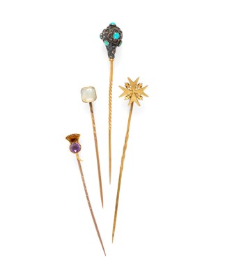 Lot 350 - COLLECTION OF TEN STICK PINS, 1890s AND LATER