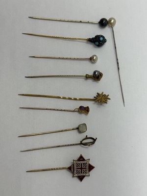 Lot 350 - COLLECTION OF TEN STICK PINS, 1890s AND LATER