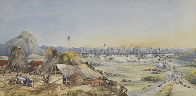 Lot 90 - A WATERCOLOUR OF A RIVERINE NAVAL ACTION