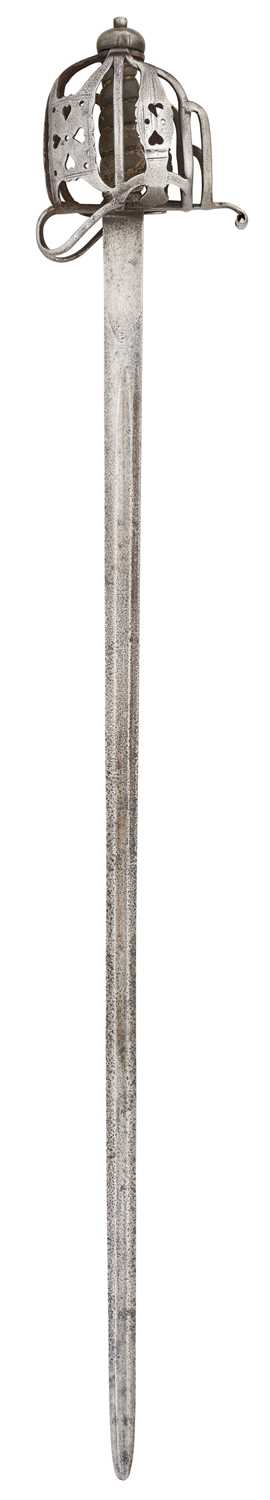 Lot 4 - AN ENGLISH BASKET-HILTED CAVALRY BACKSWORD, MID-18TH CENTURY