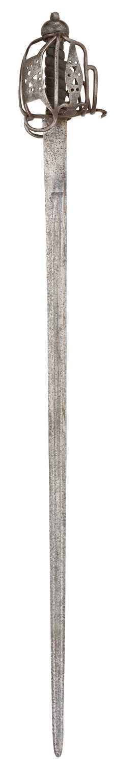 Lot 5 - AN ENGLISH BASKET-HILTED CAVALRY BACKSWORD, MID-18TH CENTURY