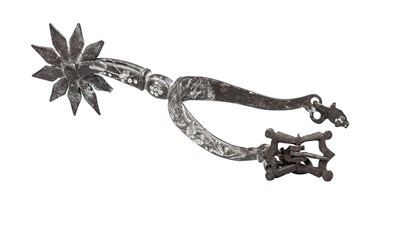 Lot 312 - A SILVER-ENCRUSTED ROWEL SPUR, SECOND QUARTER OF THE 17TH CENTURY, ENGLISH OR GERMAN