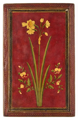 Lot 17 - A QAJAR LACQUERED PAPIER-MACHE MIRROR CASE WITH A ROYAL PORTRAIT, PERSIA, DATED 1854-5