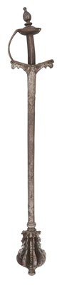 Lot 15 - AN INDIAN MACE (GURZ) WITH HILT OF FIRANGI FORM, 17TH CENTURY