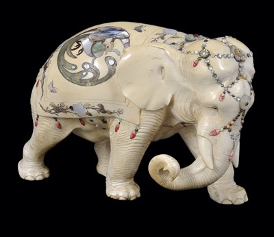 Lot 110 - A JAPANESE 'SHIBAYAMA' WORK IVORY FIGURE OF AN ELEPHANT