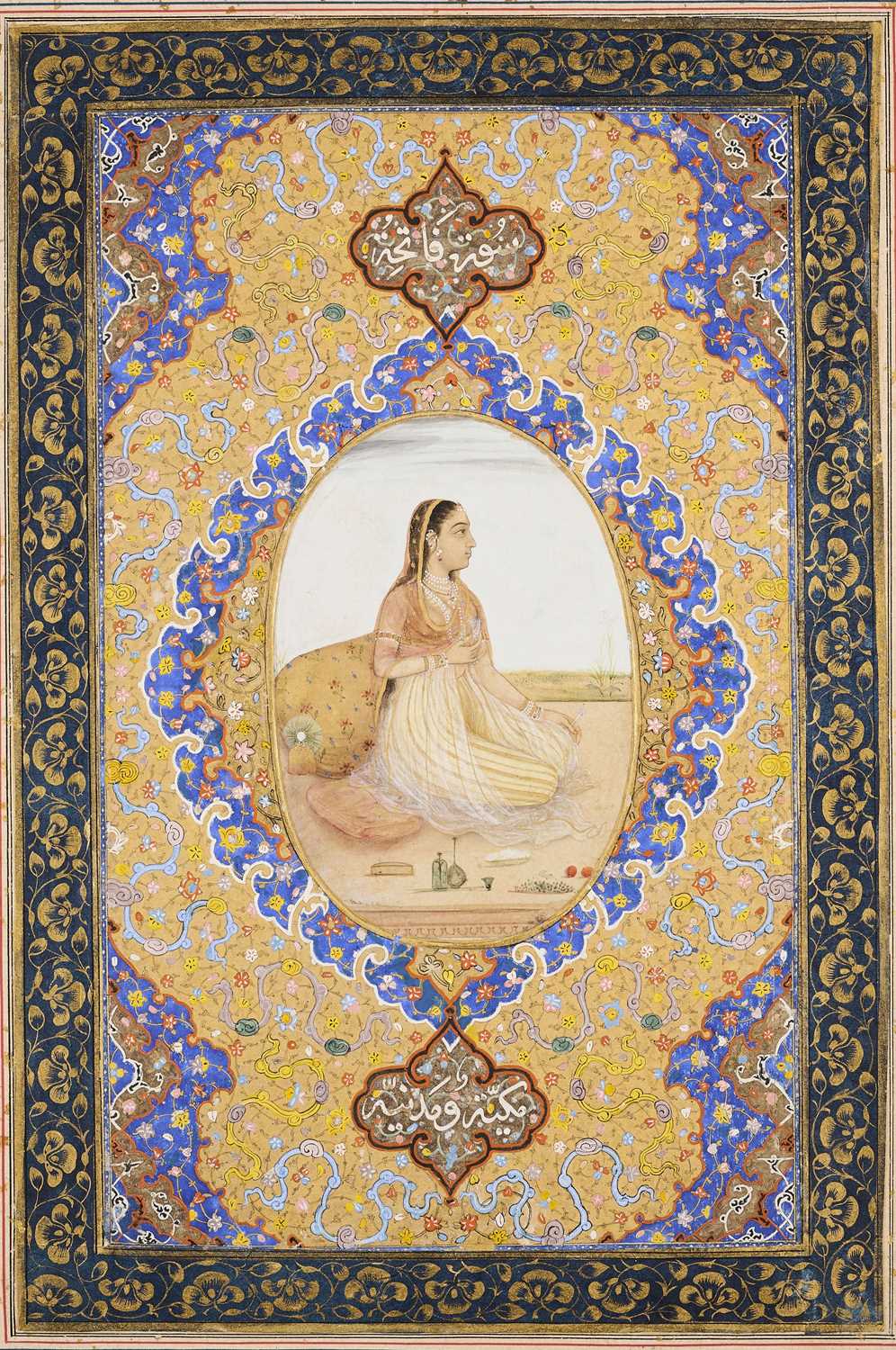 Lot 24 - A SEATED LADY, PROVINCIAL MUGHAL, PROBABLY AWADH, NORTH INDIA, CIRCA 1760