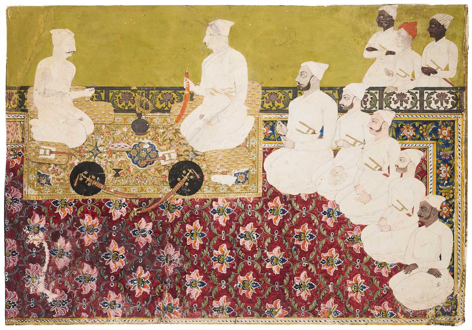 Lot 21 - A COURT SCENE ON A TERRACE, DECCAN, HYDERABAD, EARLY 18TH CENTURY