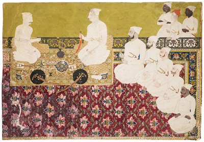 Lot 21 - A COURT SCENE ON A TERRACE, DECCAN, HYDERABAD, EARLY 18TH CENTURY