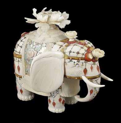 Lot 112 - A JAPANESE 'SHIBAYAMA' WORK IVORY FIGURE OF AN ELEPHANT