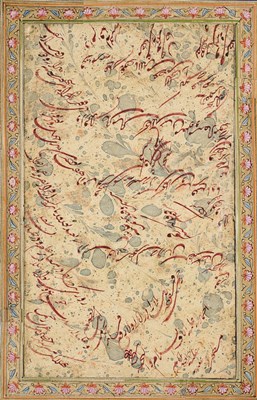 Lot 9 - A CALLIGRAPHIC EXERCISE IN SHIKASTA, SIGNED 'ABD AL-MAJID, PERSIA, SECOND HALF 19TH CENTURY