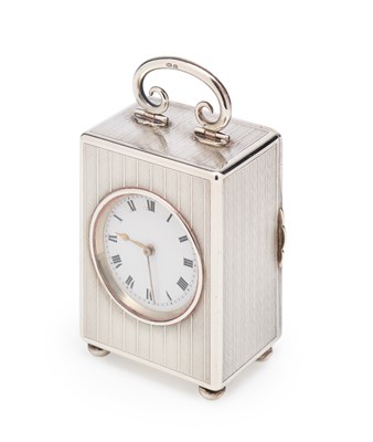 Lot 109 - A SWISS SILVER MINIATURE CARRIAGE CLOCK, JACQUES-TURRETTINI & CIE, GENEVA, CIRCA 1913