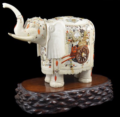 Lot 114 - A JAPANESE 'SHIBAYAMA' WORK IVORY FIGURE OF AN ELEPHANT