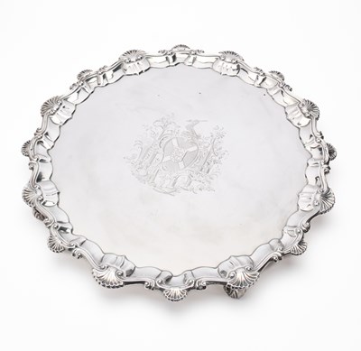 Lot 143 - A GEORGE III SILVER SALVER, PROBABLY EBENEZER COKER, LONDON, 1764