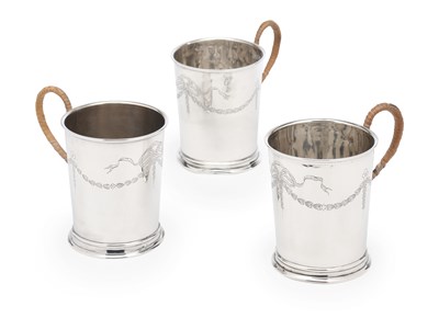 Lot 97 - A SET OF THREE GEORGE V SILVER MUGS, WILLIAM GREENWOOD & SONS OF LEEDS, BIRMINGHAM, 1925